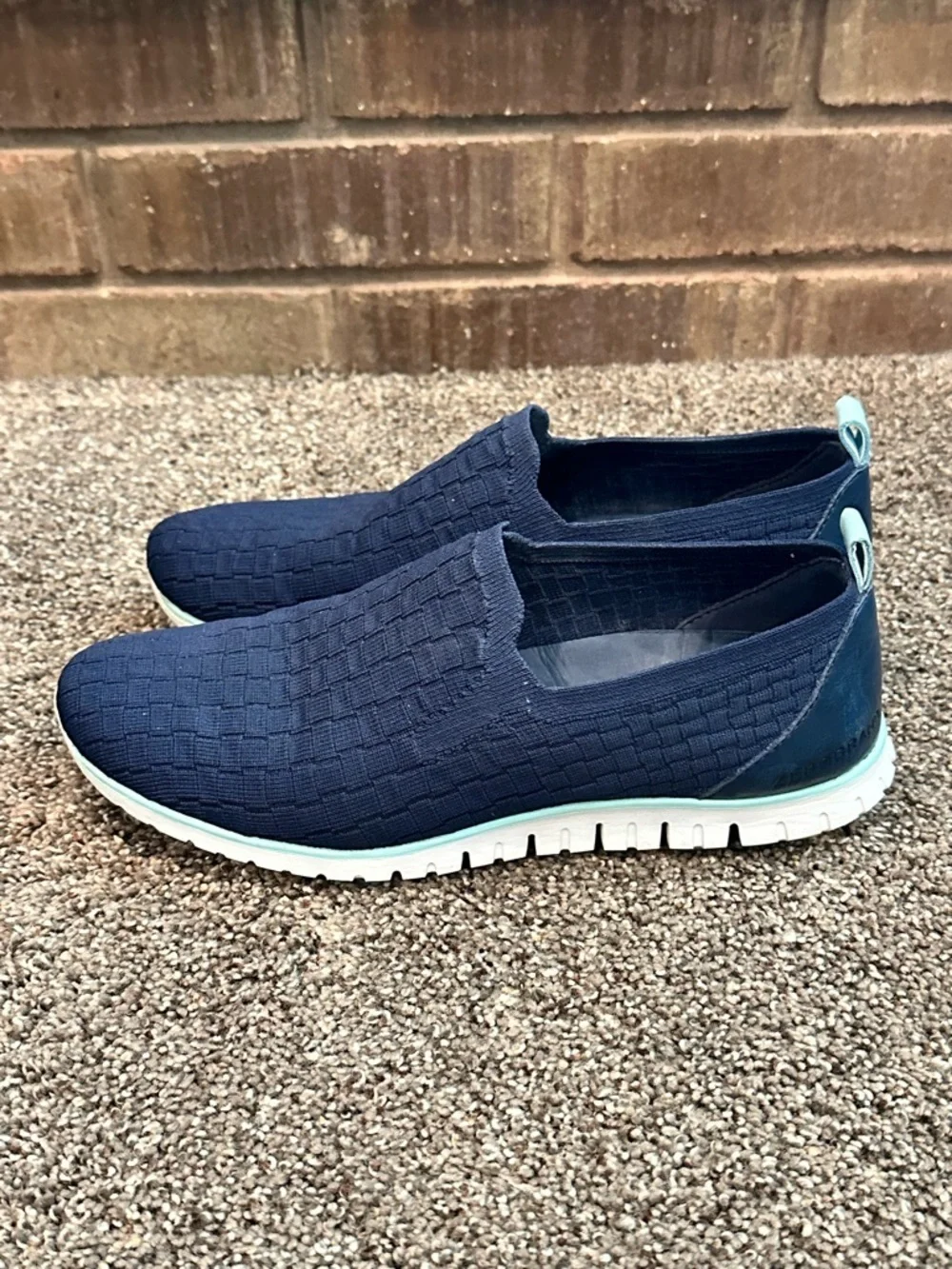 Cole Haan ZeroGrand Blue Woven Slip On Sneakers Size 8 Coastal Chic